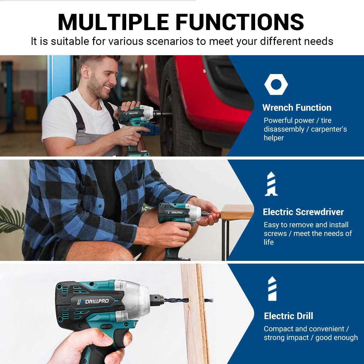 588N.m 2 In1 Brushless Cordless Electric Impact Wrench 1/2