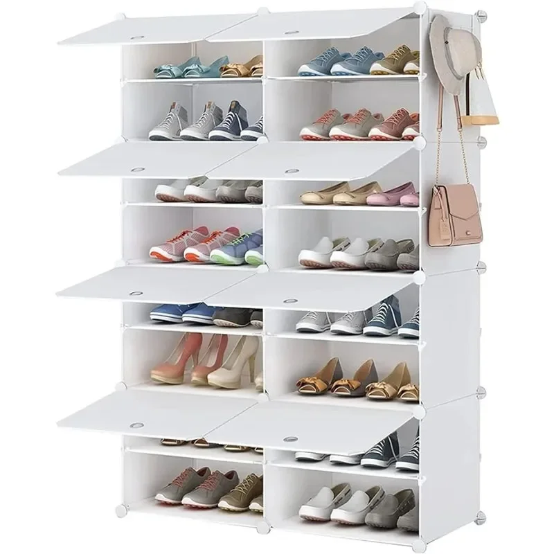 

White Large Shoe Rack Entryway 8 Tiers Space Saving Shoe Cabinet Boot Storage For Closet Hallway Bedroom