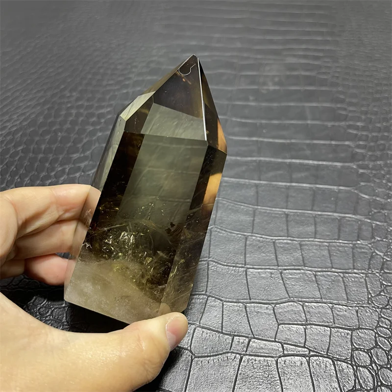 

418gNatural smoky citrine quartz crystal wand single pointed quartz stone therapy rod magnetic field aggregation and vertex
