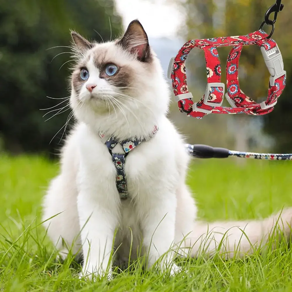 1 Set Excellent Firm Stitching Cat Leash Chest Harness Long Strap Pet Traction Rope Back Strap Buckle Pet Dog Cat Accessories