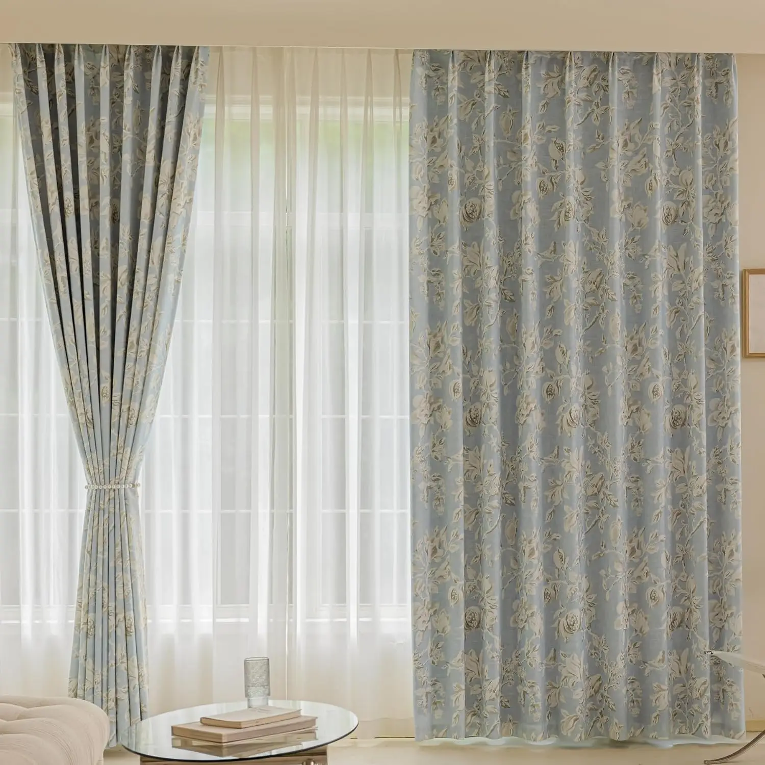 VisionaryHomeDesign Amelia Floral Linen Curtains, Orchid Floral Prints, Breathable, Wrinkle Free,Light Filtering，for Home,Rooms,