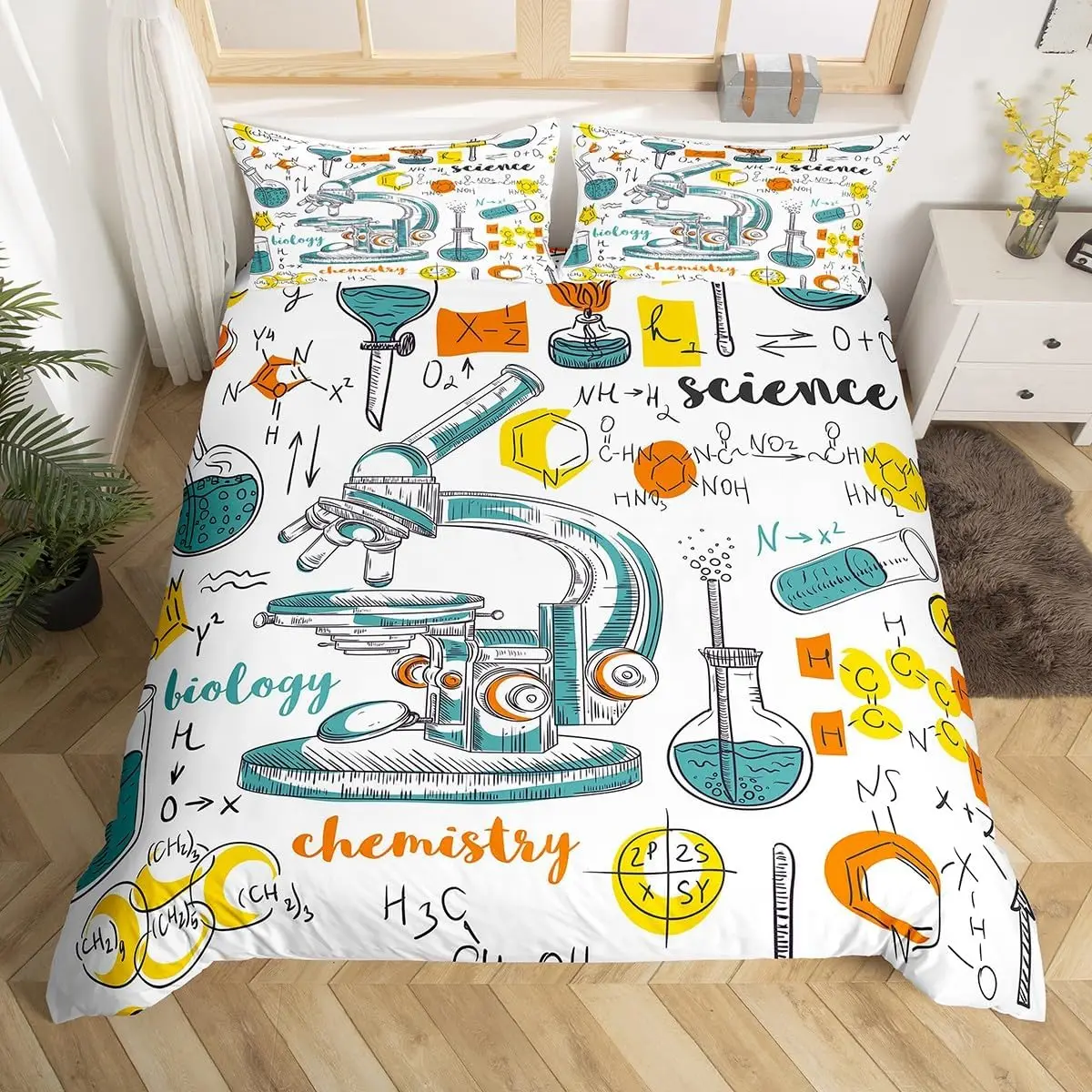 مجموعة مفروشات ذات طابع علمي للأولاد والبنات، طباعة تركيبة علمية للعودة إلى المدرسة، غطاء لحاف على الطراز الكيميائي للرياضيات