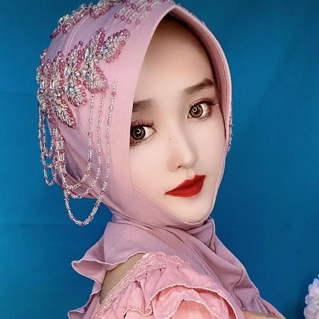 

Africa Ethnic Hats Hijab Luxury Party Caps Office Head Wear Floral Diamonds Hard Shell Brim Women's Hijabs Cap Luxurious Banquet