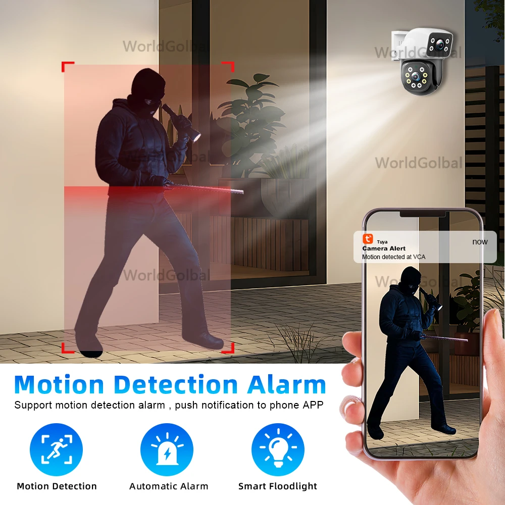 Tuya 8MP 4K WIFI IP Kamera PTZ Dual Objektiv Dual Screen Motion Erkennung Voll Farbe Nacht Outdoor Sicherheit Überwachung kamera Tuya