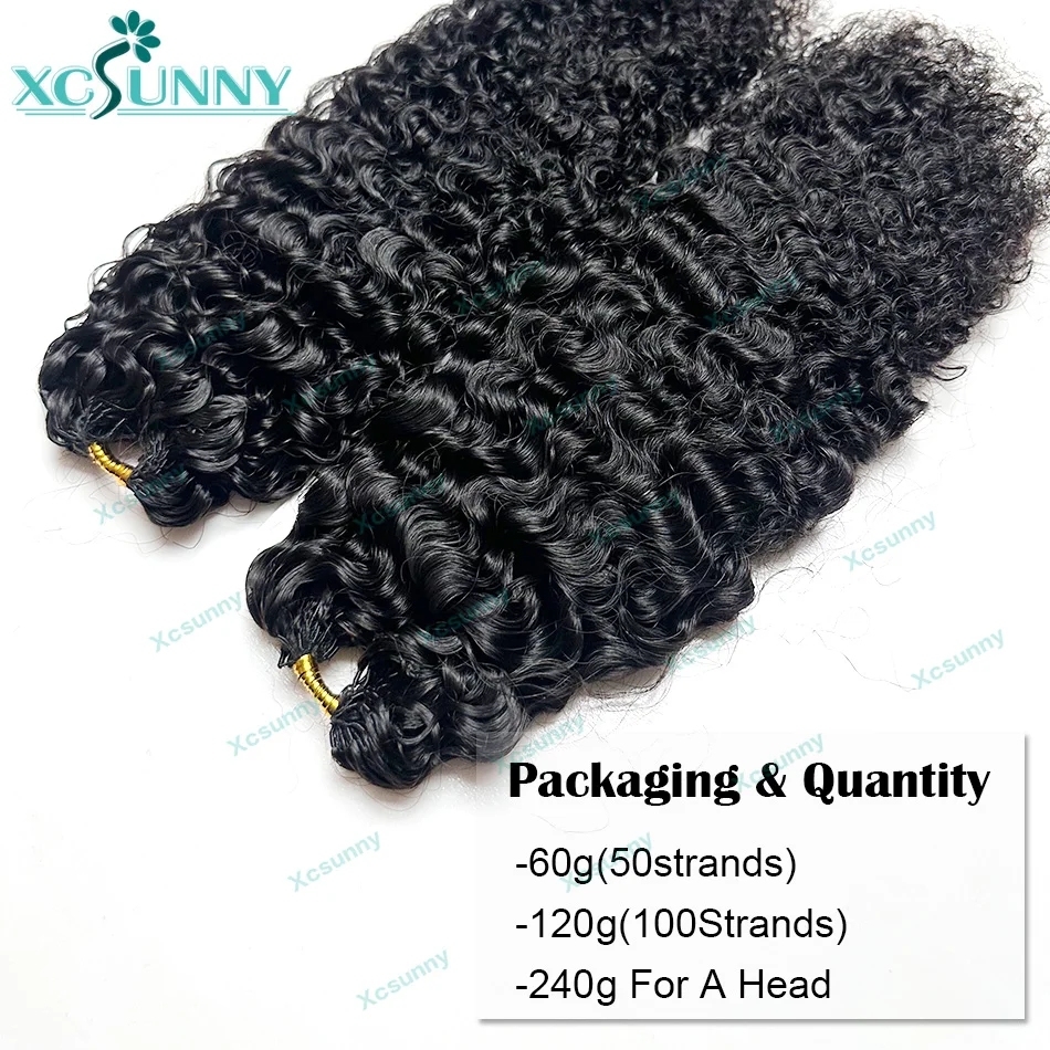 Ekstensi Rambut Manusia Rajut Bulu Keriting Tanpa Simpul, Rambut Manusia Rajut Terpisah untuk Kepang, Model Gelombang Air