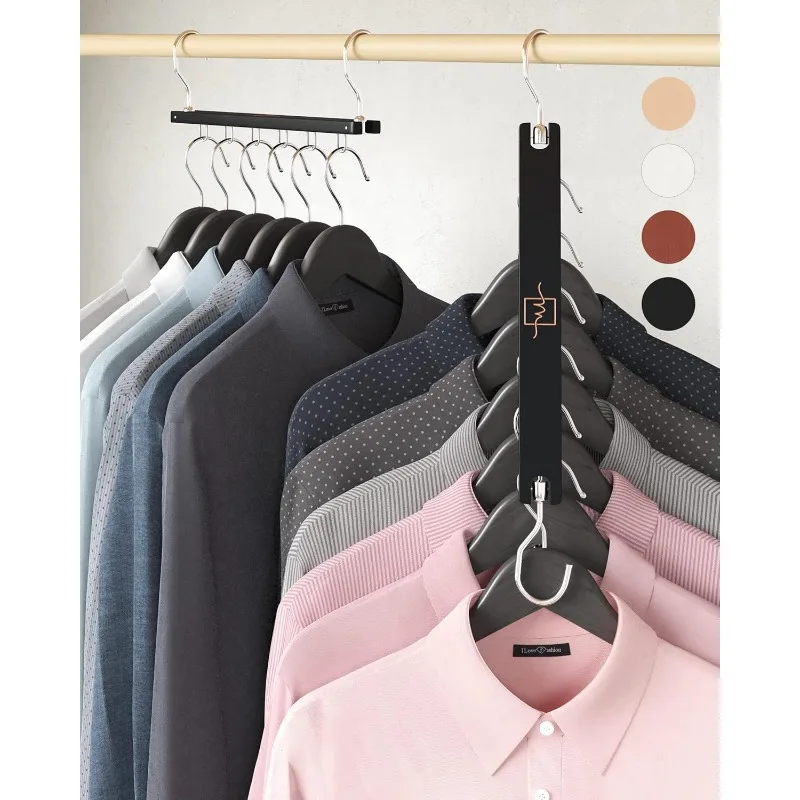 

Space Saving Hangers for Closet Organizer - 4 Pack European Beechwood Shirt Organizer for Closet