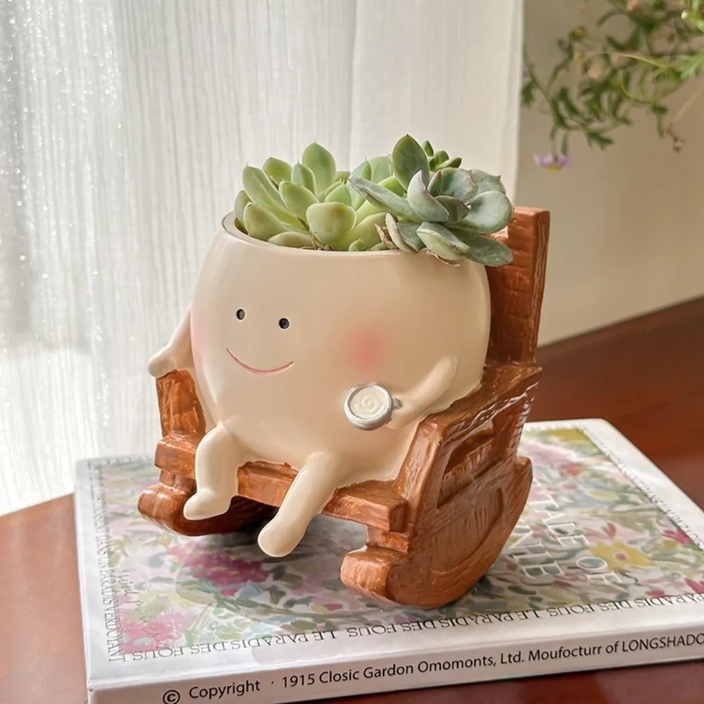 

Funny Mini Smily Face Planter Pot Creative Unique Design Chair Pot Resin Flower Pot Home Decoration