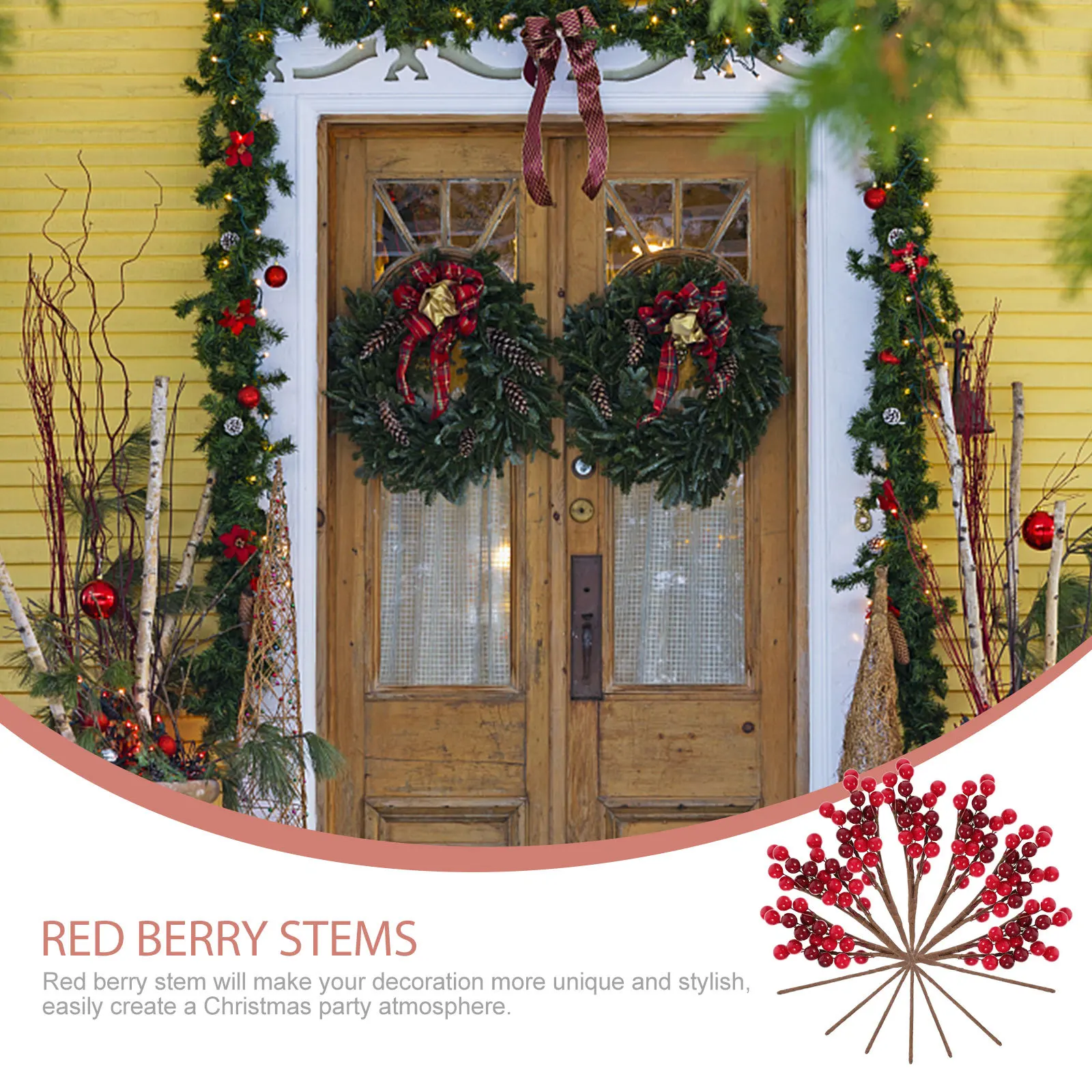 

10Pcs Simulation Red Berry Stems Fake Berry Branches Christmas Wreath DIY Decoration Christmas Decoration Xmas Berries