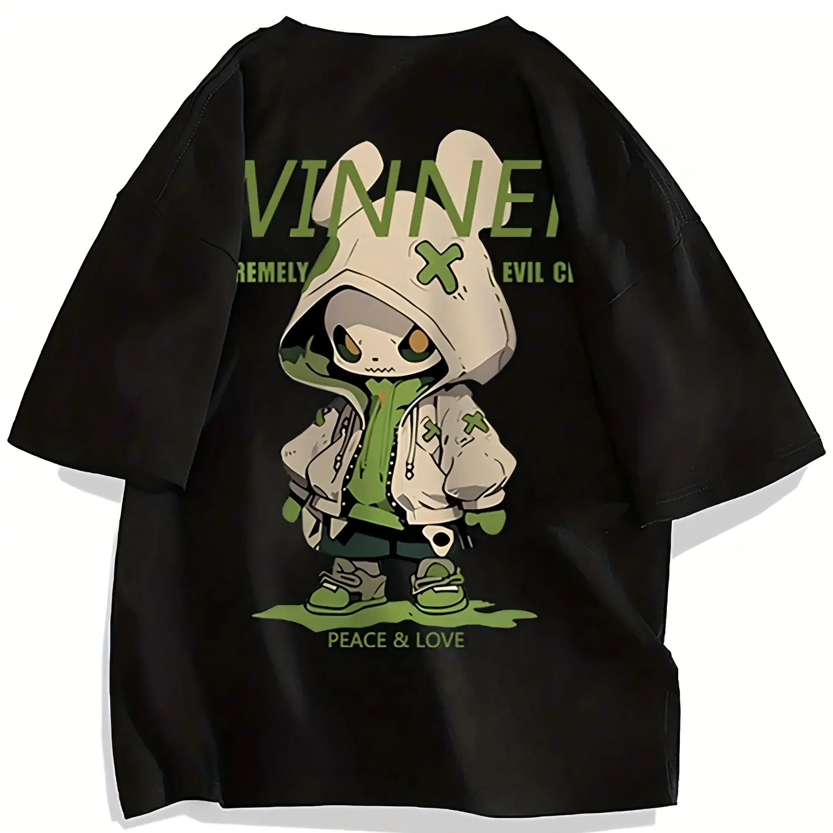 European and American men's summer cartoon character letter print micro elastic breathable round neck T-shirt outdoor casual top