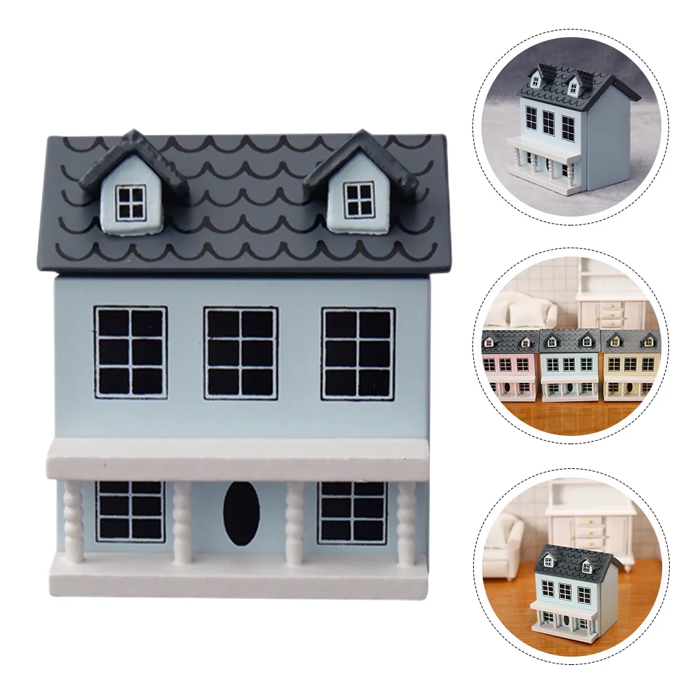 

Villa Small House Wooden Model Miniature Ornament Fairy Figurines Tiny Decorative Painted Micro Villas Child