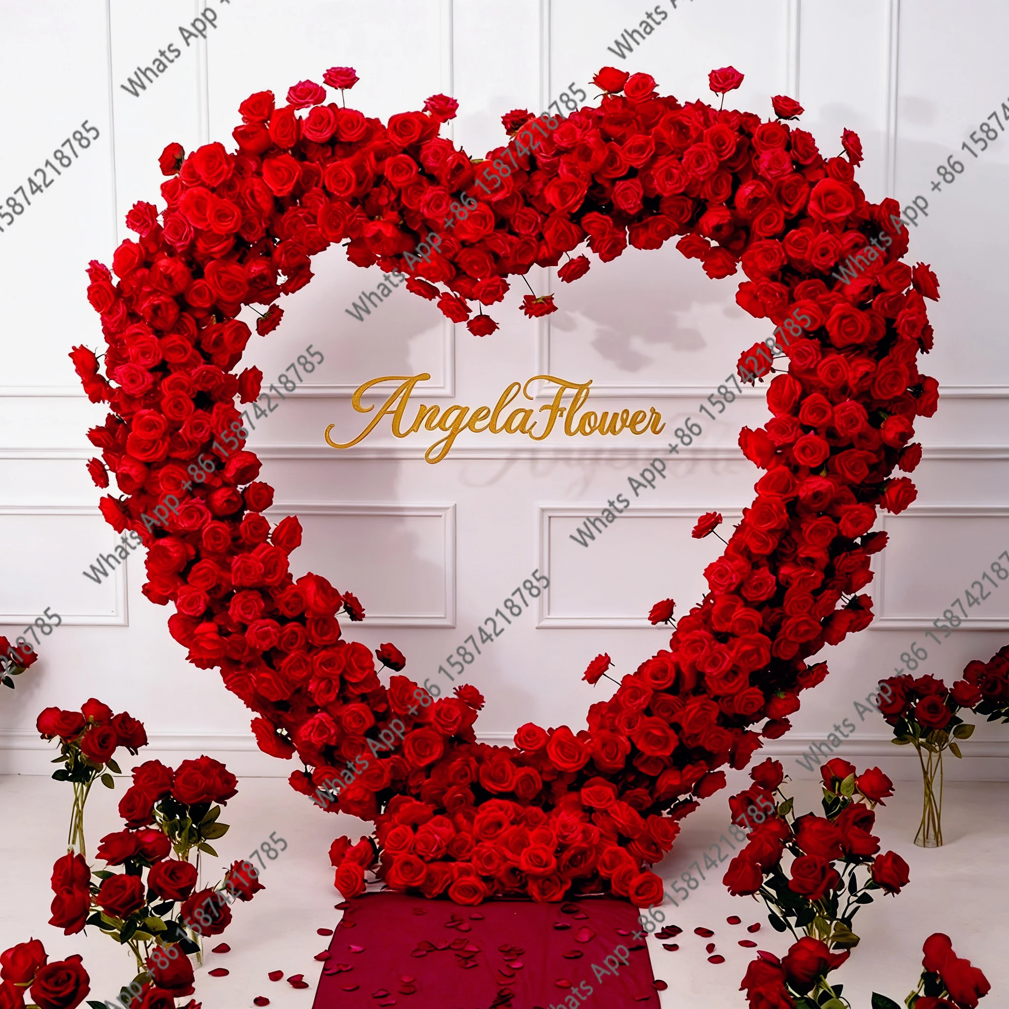 

Y Cloth Base White Rose 5D Floral Row Arrangement Decor Wedding Backdrop Love Heart-Shaped Arch Frame Stage Flower Stand A8203