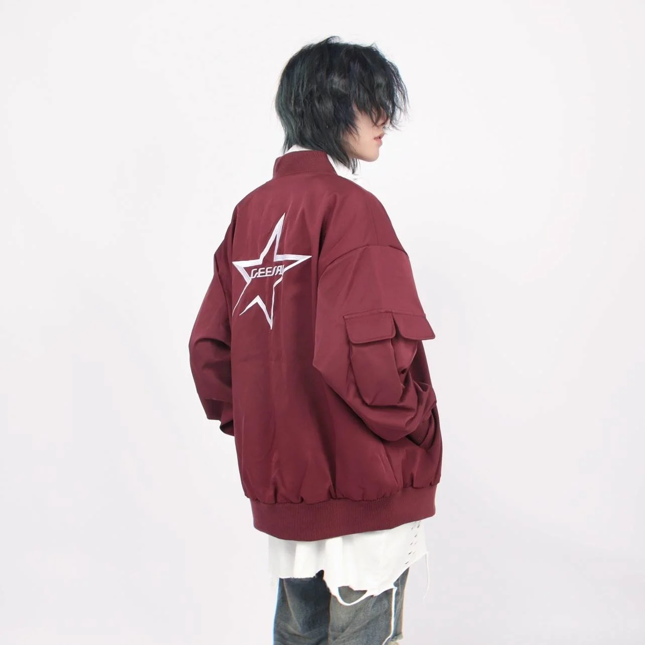 

Retro American Embroidered Star Flight Jaet Men's Spring Autumn High Street Cool Brand Baseball Sle Zipper Sve Jaet