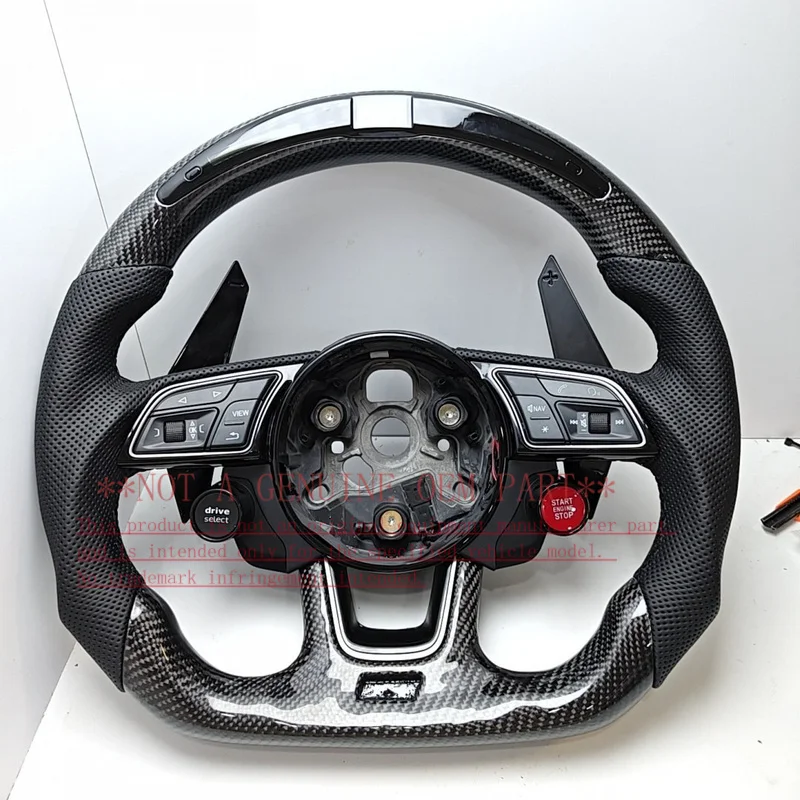 For Audi Carbon Fiber Sports Steering Wheel With Plus Minus Paddles Double Buttons Knob Horn Shell Decorative Cover