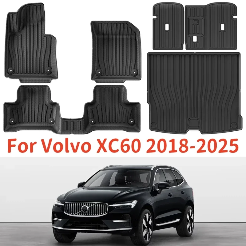 

For Volvo XC60 2018-2025 TPE Floor Mats and Cargo Liners, All Weather Floor Liners Heavy Duty Trunk Mats Floor Carpets