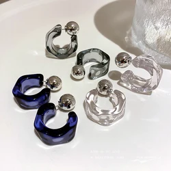 New Acrylic C Shape Earrings for Women Metal Bean Double Layer Drop Earrings Party Gift Trendy Jewelry White Blue Grey