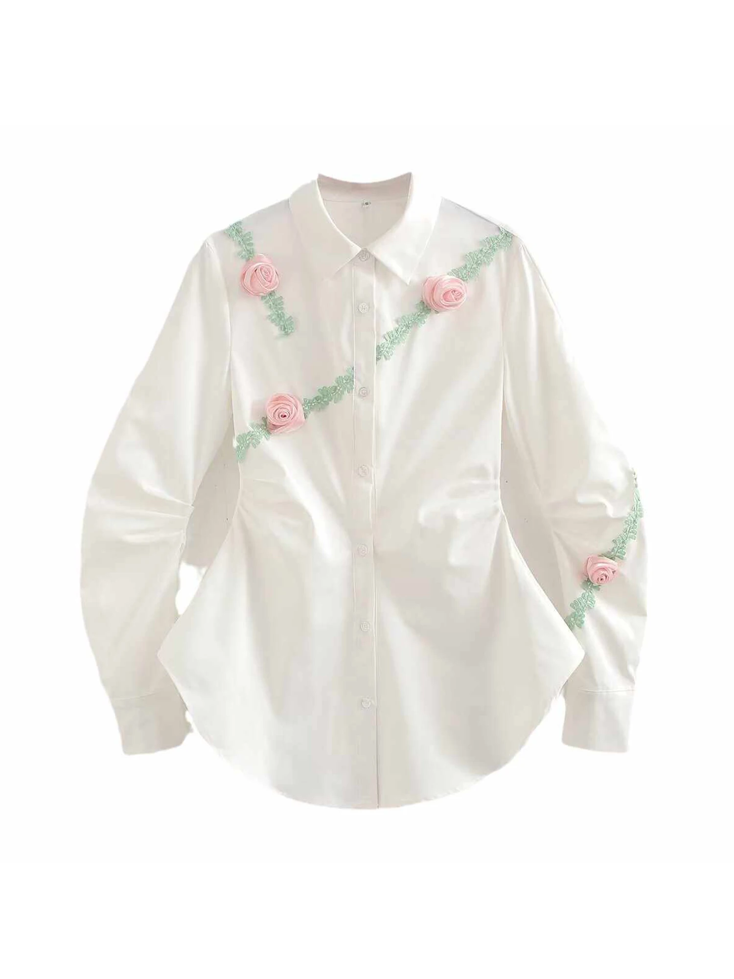 

Женские белые рубашки поло с 3D цветочным принтом, блузки Y2k, винтажный элегантный топ 2000-х годов, рубашка с длинными рукавами, костюм, модная одежда, осень 2025