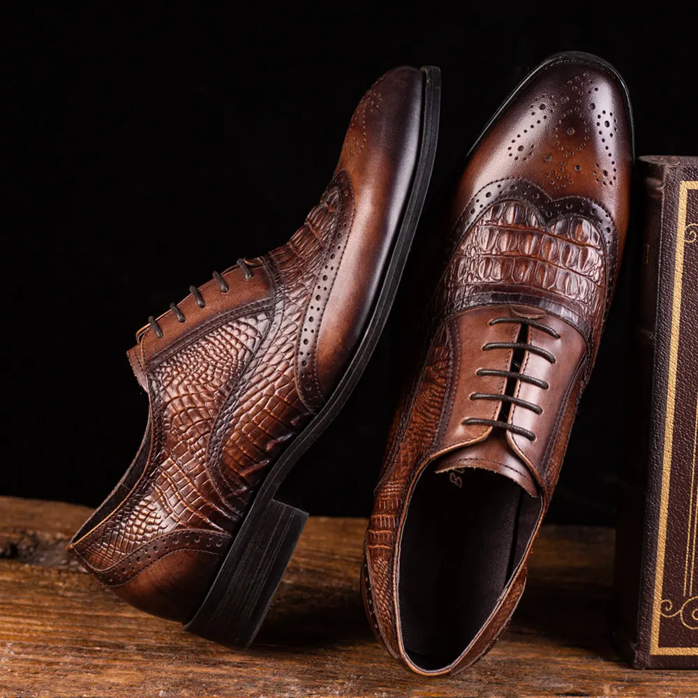 2022 moda krokodyl Vintage Fashion Men buty formalna sukienka obuwie formalne na wesele mokasyny Designer Brogue buty biurowe