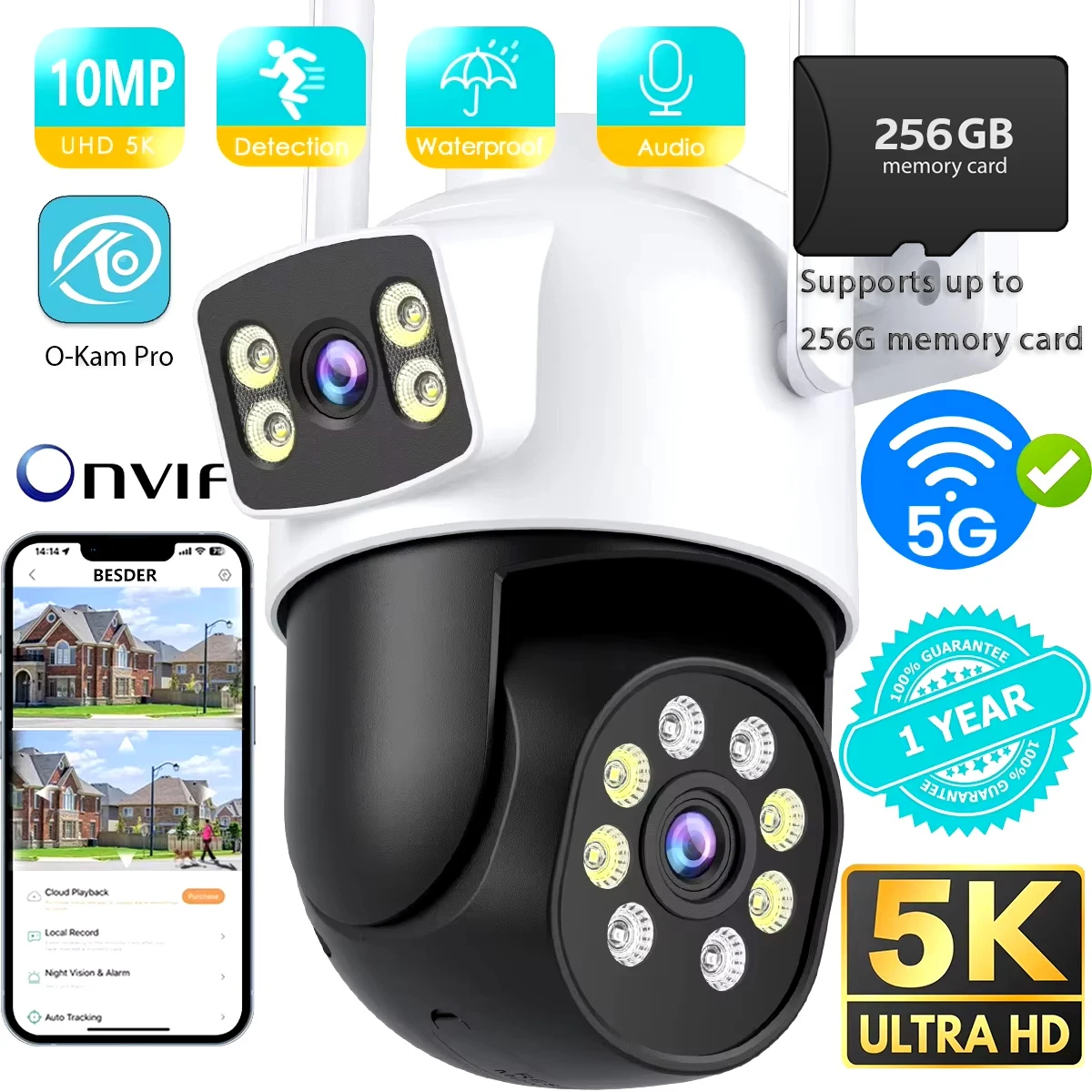 

BESDER10MP 5K PTZ Camera Wireless 5G WIFI Camera Security Protection Auto Tracking ONVIF CCTV Smart Video Surveillance IP Camera