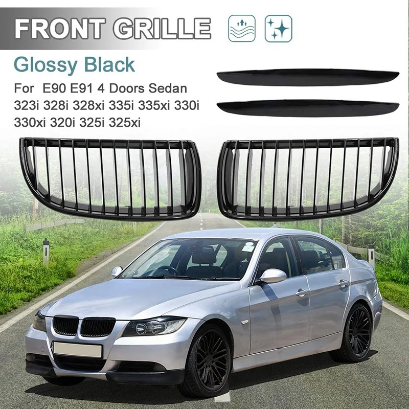 Glossy Black Front Bumper Grill Grille For BMW- E90 E91 2006-2008 323I 328I 328Xi 335I 335Xi 330I 330Xi 320I 325Xi