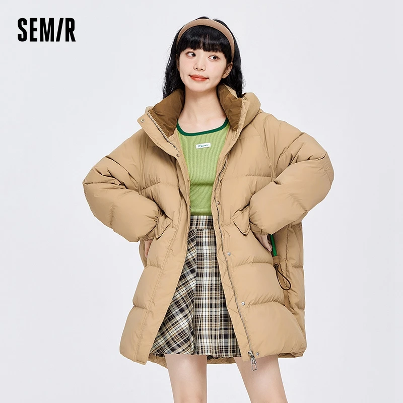 Semir Down Jacket Women Mid-Length Silhouette Cocoon Contrasted Color Hooded 2023 Winter New Fashion Thick Jacket