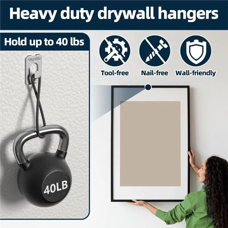 [NEWA76K!】 Drywall Picture Hanger 20Pcs No Damage Wall Frame Hooks