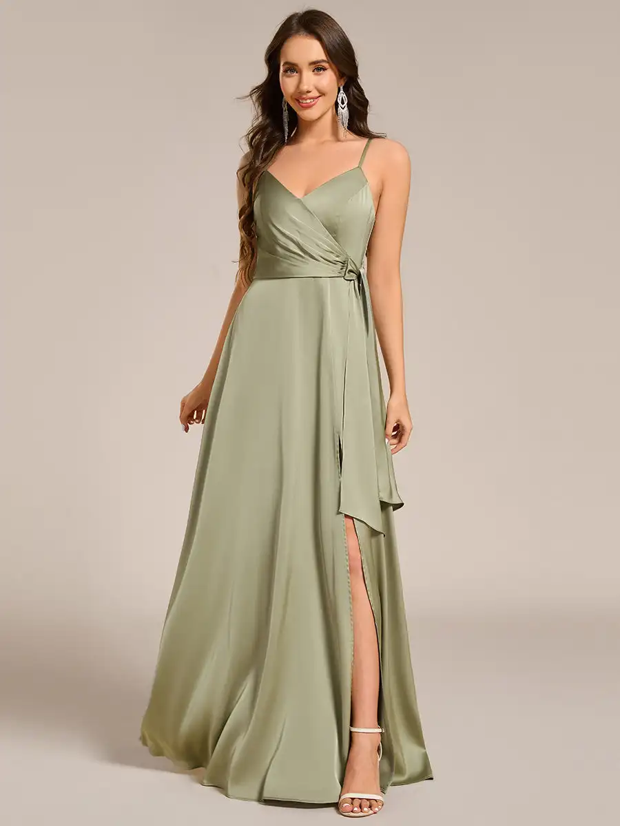 

Elegant Evening Dresses Spaghetti Straps Split Satin Floor Length 2025 Ever Pretty of Streamer Sage Green Bridesmaid dress