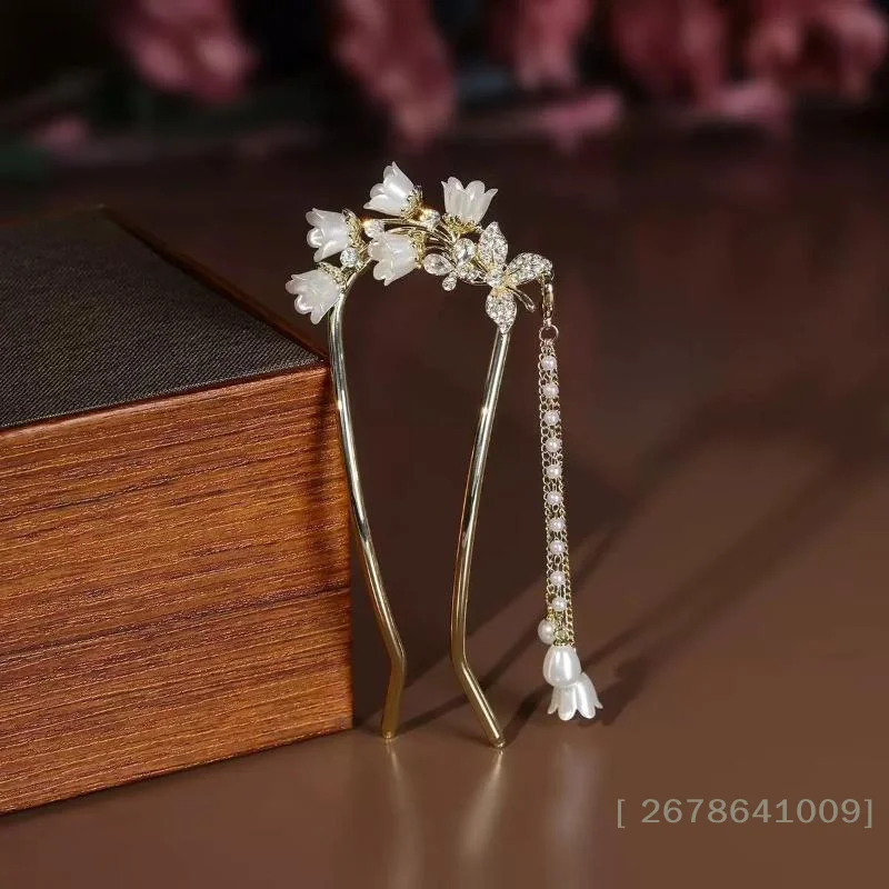 ♥Elegant Floral Hair Fork - Crystal & Pearl Tassel Hairpin for Bun Updo & Formal Occasions|〔YY33〕 view 6