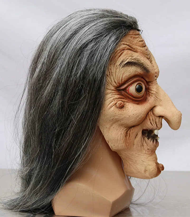 Halloween Horror Long Hair Witch Cover, Old Man Head Mask, Ghost House, Secret Room Escape, Scary Scene, Dress Up Props