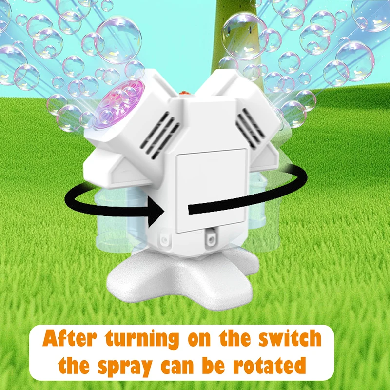 Brinquedo de máquina de bolhas de luz de chão gira para criar bolhas para atividades ao ar livre das crianças sem bateria de água de bolhas