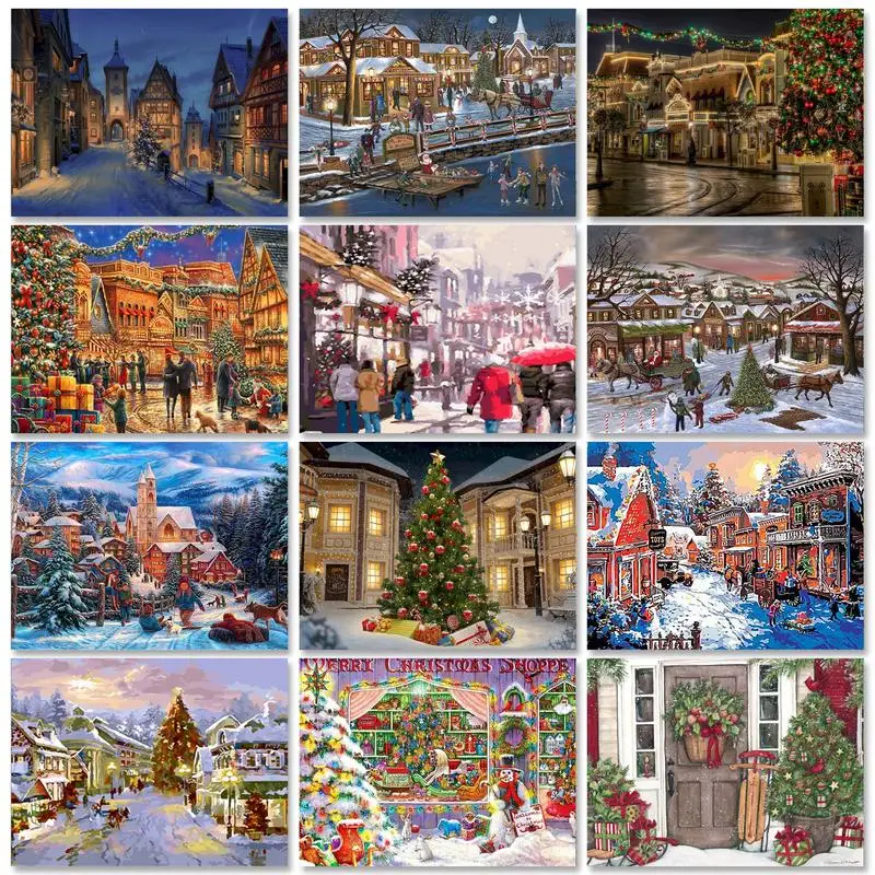 

GATYZTORY 60x75cm Painting by Numbers with Frame Christmas Landscape Drawing Coloring By Numbers Living Room Decoration Gifts