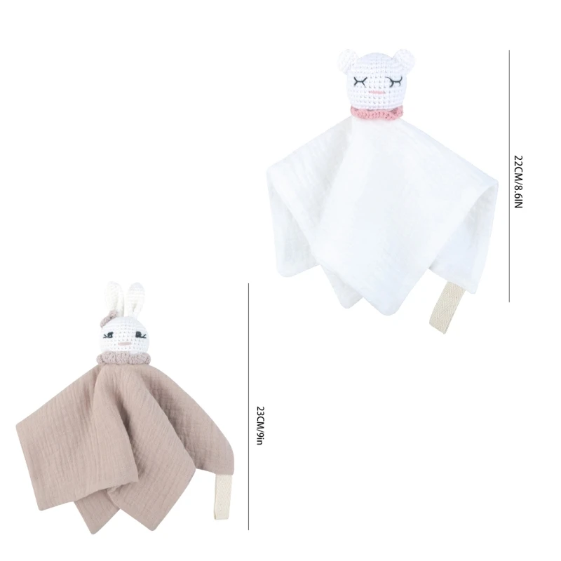 Ganchillo Animal Burp Cloth Dormir Calma Muñeca Juguete Pacificar Chupete Babero para niños pequeños