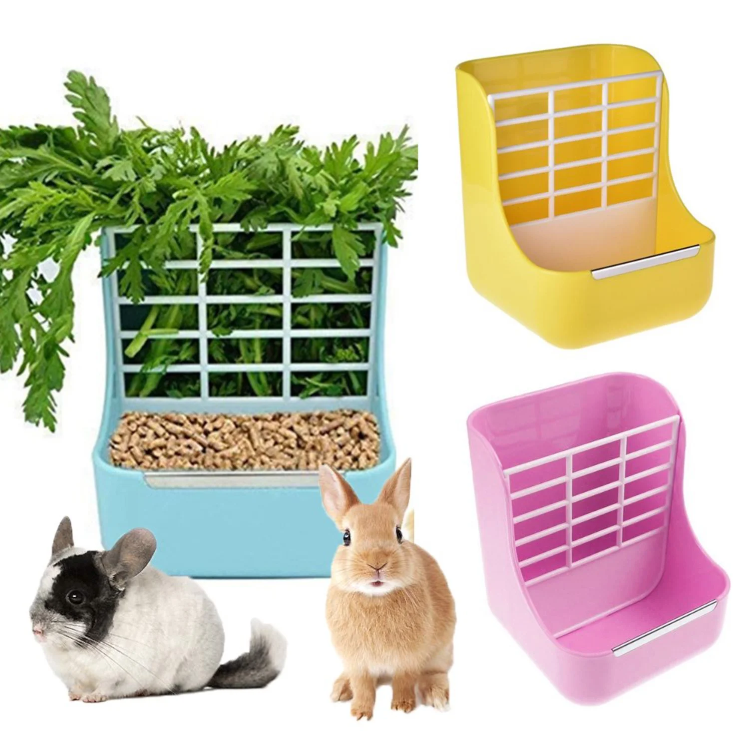 

2 in 1 Hay Feeder for Guinea Pig, Rabbit & Chinchilla - Indoor Feeder Bowls for Grass & Food