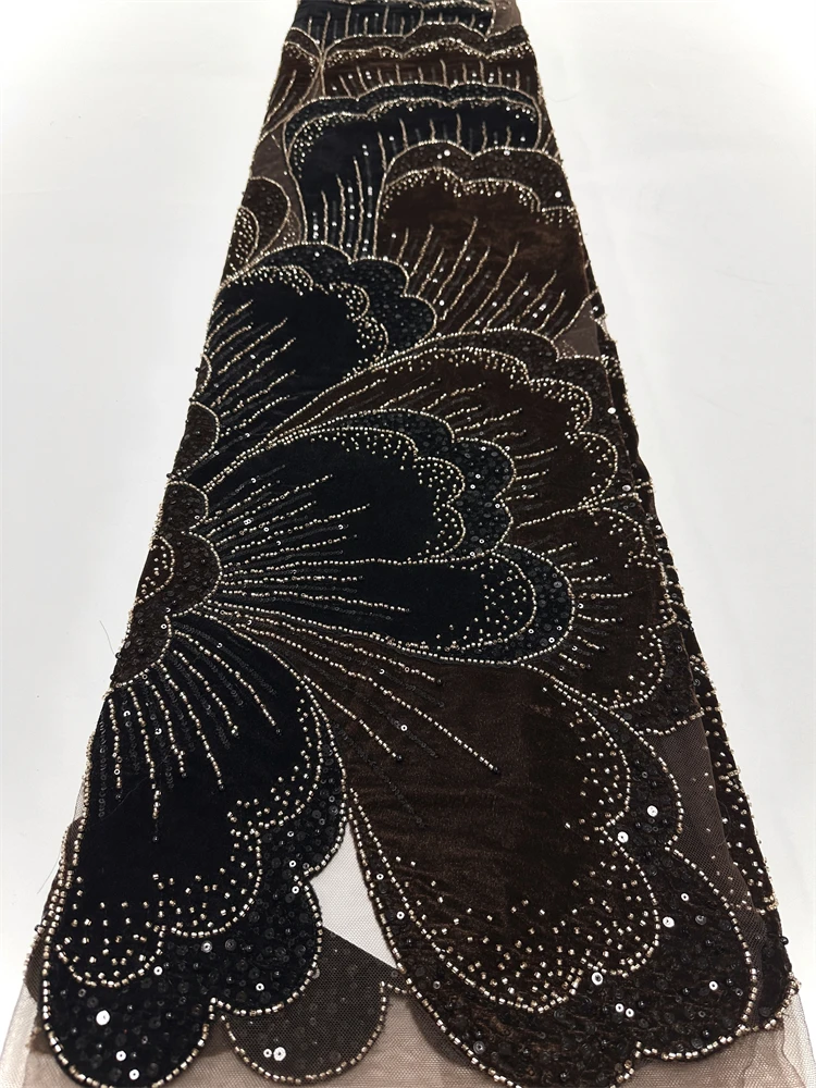 قماش دانتيل مخملي فاخر 5 ياردات جودة عالية 2025 قماش دانتيل مطرز موضة ترتر قماش دانتيل أفريقي للنساء