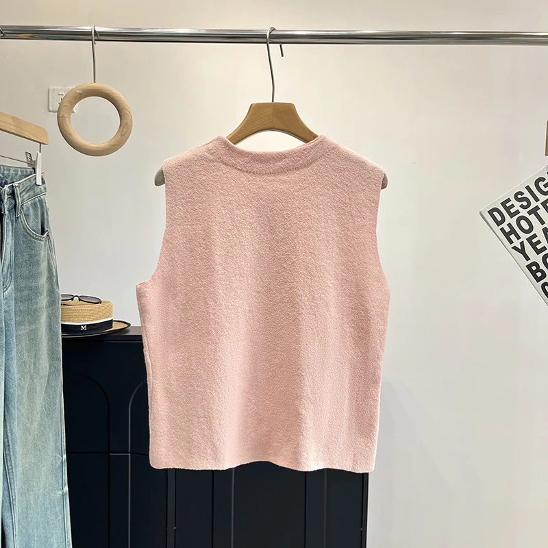 

Nordic C Wood 690 Stand Version Small Perfume round Ne Knitted Svel Vest Light Pink Women's Jaet Vest Outerwear