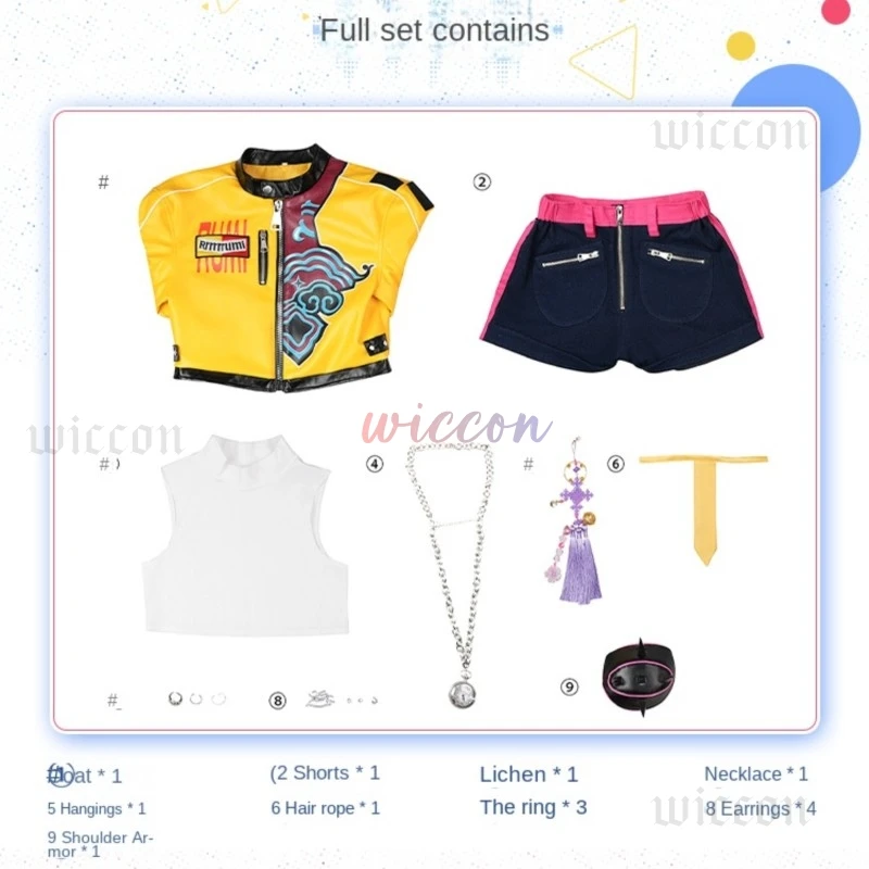 Anime Demon Hunters Rumi Cosplay Costume Wig Yellow Coat Shorts Full Set Huntrix Halloween Carnival Party Suit For Women