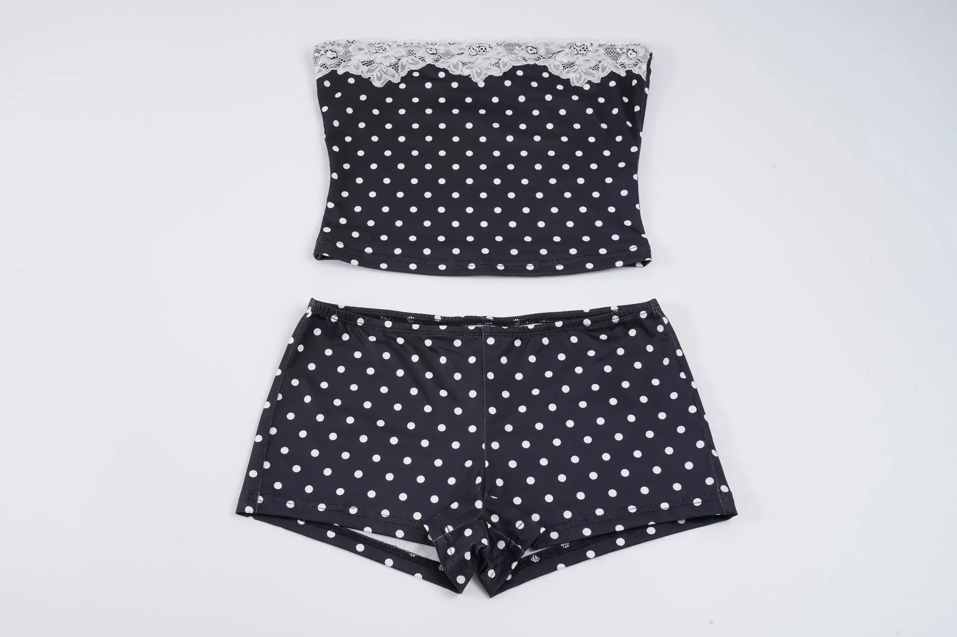 Women Sexy Lace Patchwork Leopard Print 2 Piece Set Strapless Tank Crop Tops + Shorts Casual Streetwear Matching Suits Clubwear