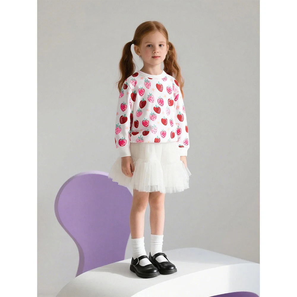 2-7T 95% Polyester Strawberry Printed Boys Sweatshirts Long Sleeve Fashion Cute Children's Shirts Kids Autumn Spring Clothes