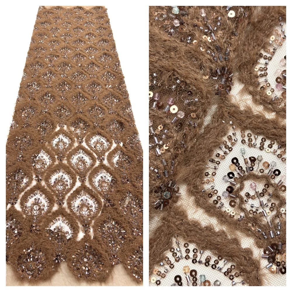 

2026 Luxury African Lace Fabric Dubai High-End Beads Sequins Floral Embroidery Mesh Lace For Women High-end Party Dress Sewing