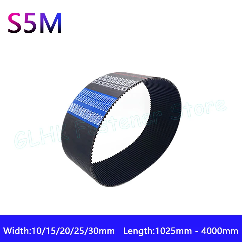 Pitch 5mm Drive Belts S5M Rubber Closed Loop Timing Belt Width 10/15/20/25/30mm Length 1025 1050 1100 1115 to 4000mm