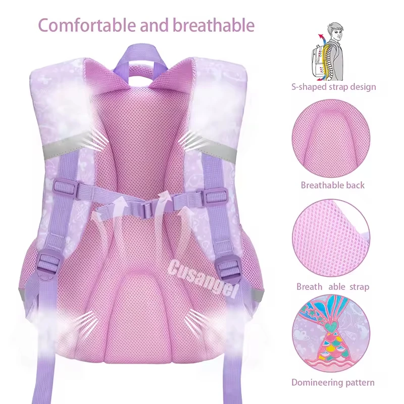 AOK High Quality Pink Fish Tail Cartoon Bag Primary Students Backpacks Kids Schoolbag Girls High Capacity Lightweight