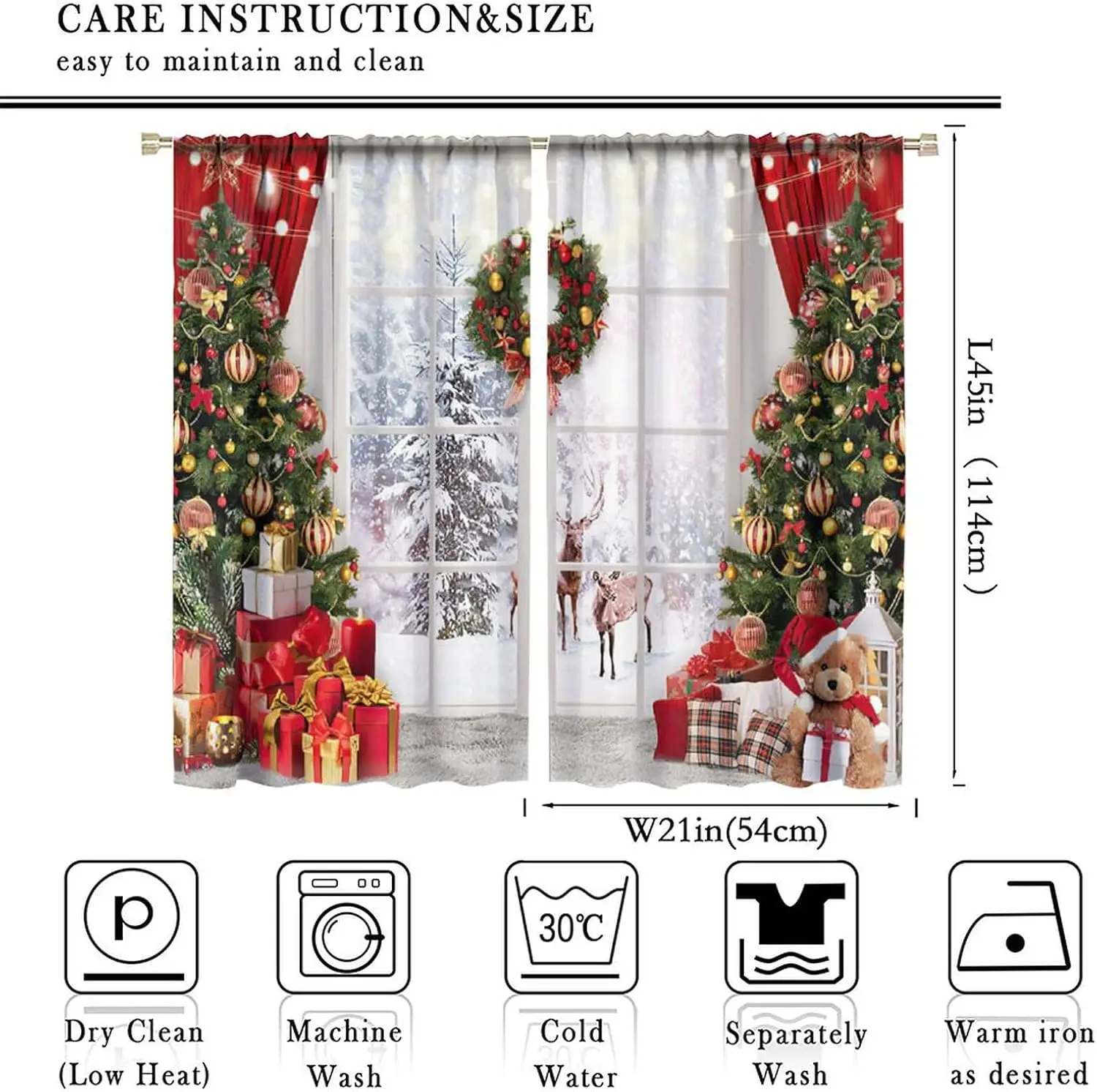 ستائر نافذة عيد الميلاد مع طباعة شجرة عيد الميلاد الشتوية اللامعة، ستائر احتفالية لديكور غرفة المعيشة وغرفة النوم