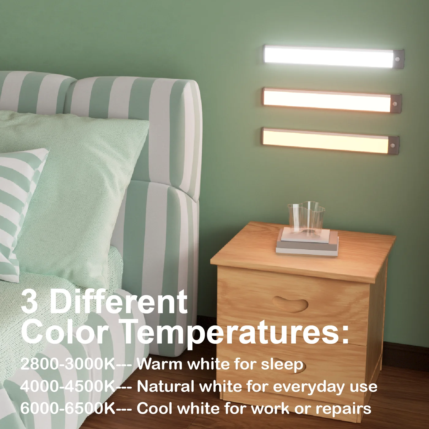 60 Led Tri-Color Dimming Light, Motion Sensor Light, Magnetic Cabinet Light, USB Charging, No Wiring Required, Easy to Install, Suitable for Cabinets, Wardrobes, Shelves
