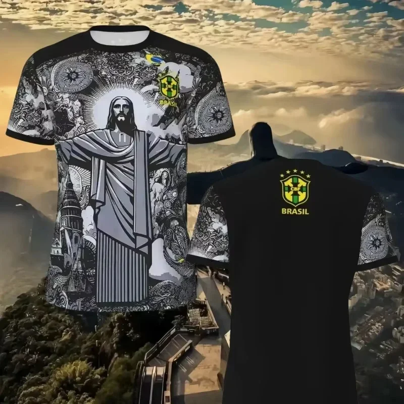 

2025 Summer Football Training T-Shirt Special Edition Brazilian Jesus Redeemer 3D Print Quick Dry Breathable Sports Short Sleeve