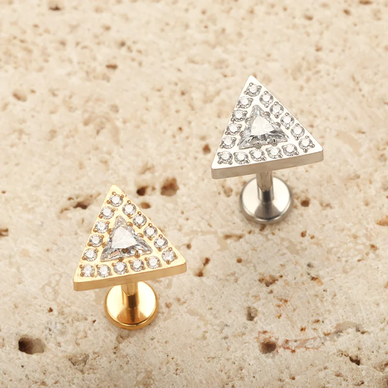 ASTM F136 TItanium Pyramid Triangle Lip Piercing Inner Thread Lab Dark Gothic Exaggerated Earrings Helix Flat Lobe Tragus Nose