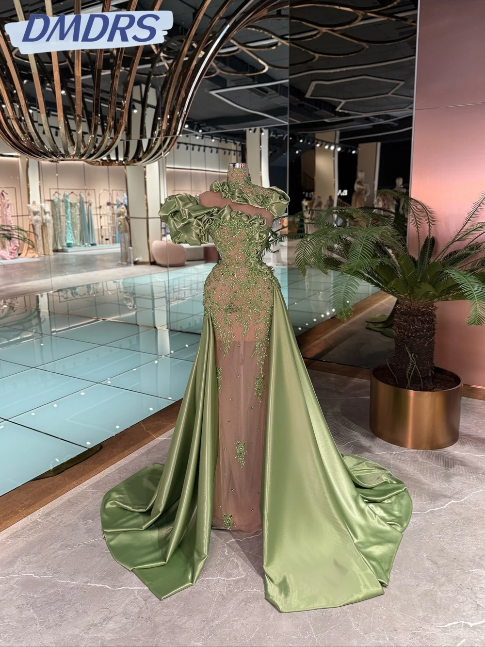 

Зеленое длинное вечернее платье с рюшами и бисером, элегантное свадебное платье на одно плечо, новые прямые платья для выпускного вечера по индивидуальному заказу