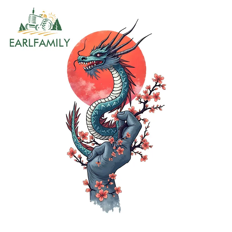 

EARLFAMILY Дракон с рукой, мультяшные наклейки для автомобиля, доска для серфинга, бампер, багажник, водонепроницаемая виниловая наклейка, забавная устойчивая к царапинам автомобильная этикетка