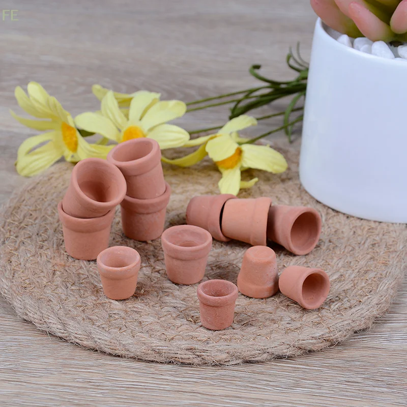 [F] 12Pcs Dollhouse 1:12 miniature flower pot handmade red clay pot garden home