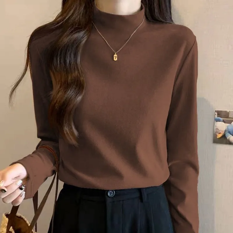 

Half Turtleneck Warm Bottoming Shirt for Women Autumn Winter New Style Slim Fit and Versatile Long-sleeved Top T-shirt