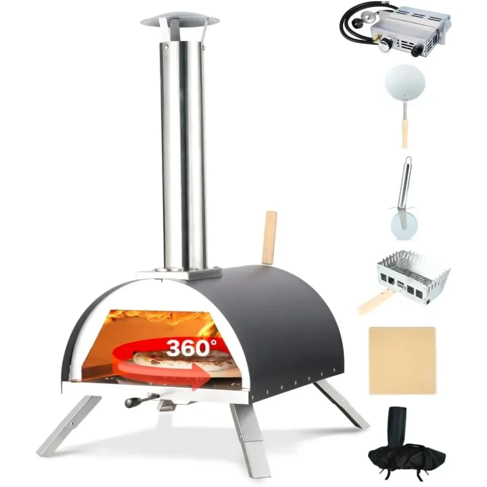 

13-дюймовая деревянная и газовая печь для пиццы на открытом воздухе - вращающаяся печь для пиццы с несколькими пальцами - печь для пиццы с пропаном на открытом воздухе