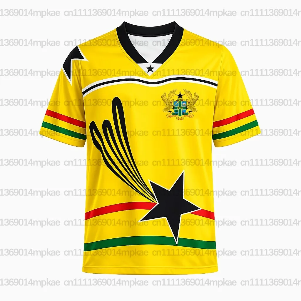 Men's Summer New Casual Loose-fitting Sports T-shirt, Ghana Jersey Print Short-sleeved Top, Fashionable Street Style T-shirt